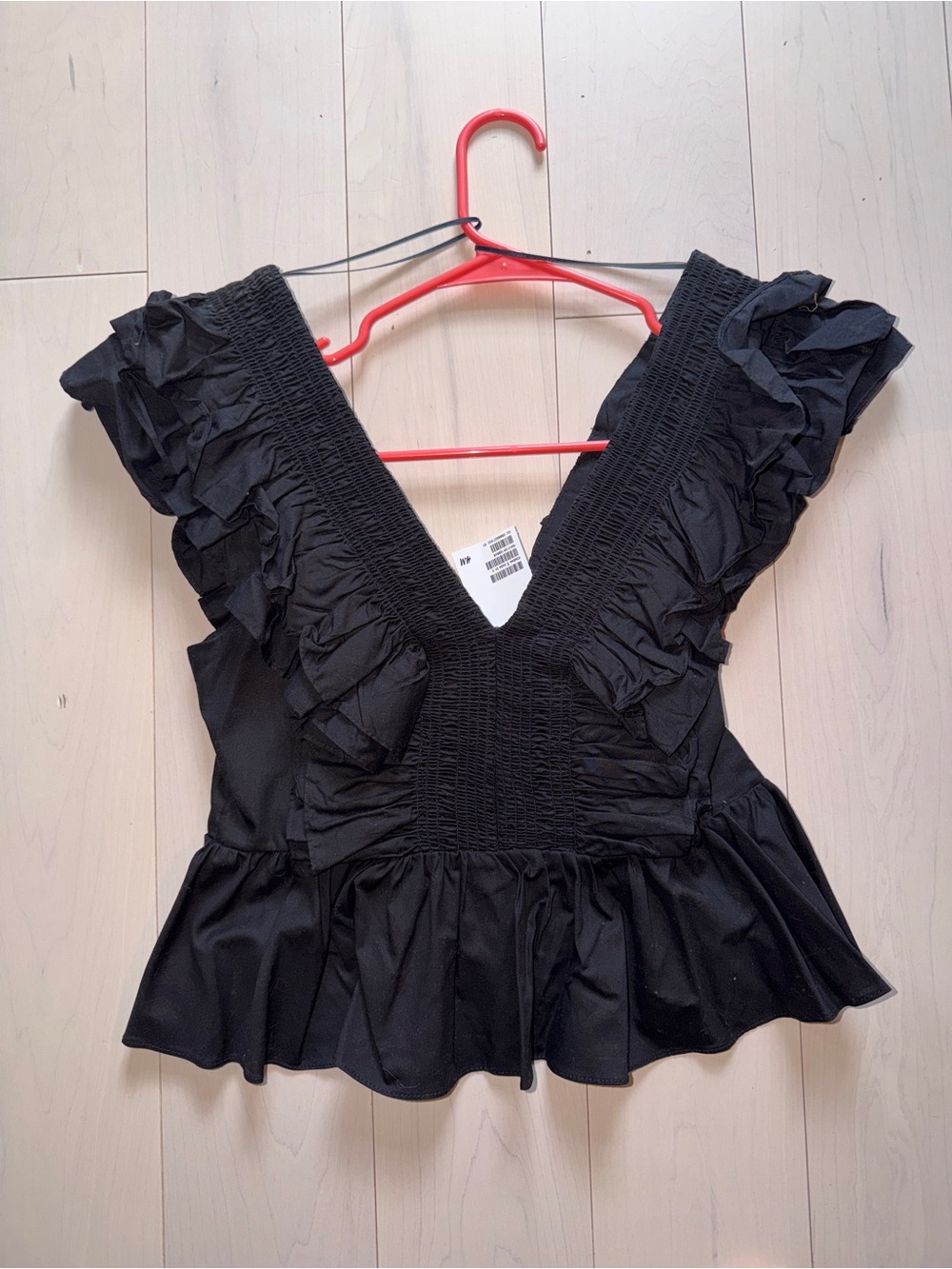 Black Smocked Waist Top - Ruffle Detail